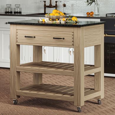 Kora Black Granite Top Kitchen Island With 2 Drawers In Oak