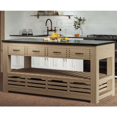 Kora Black Granite Top Kitchen Island With 4 Drawers In Oak