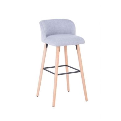 Claremont Fabric Bar Stool In Grey With Wooden Legs