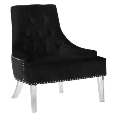 Clarence Velvet Upholstered Button Tufted Lounge Chair In Black