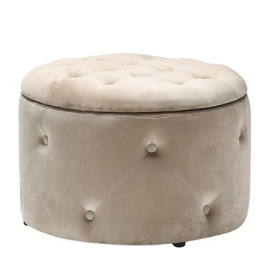 Cleo Velvet Storage Pouff In Beige