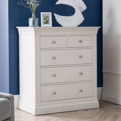 Clermont Wooden Chest Of Drawers In White With 5 Drawers
