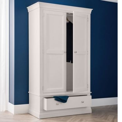 Clermont Wooden Wardrobe In Light Grey With 2 Door And 1 Drawer