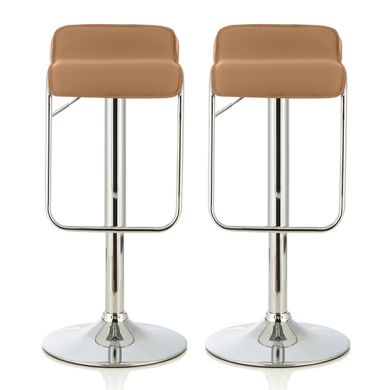 Clover Taupe Faux Leather Swivel Adjustable Height Bar Stools In Pair
