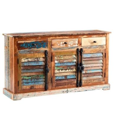Coastal Large Sideboard In Reclaimed Wood With 3 Doors And 3 Drawers