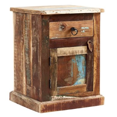 Coastal Wooden Bedside Cabinet In Vintage Oak With 1 Door And 1 Drawer