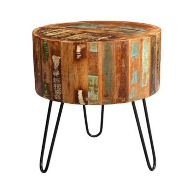 Coastal Wooden Drum Side Table In Vintage Oak