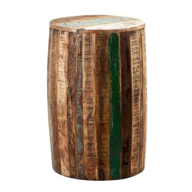 Coastal Wooden Drum Stool In Vintage Oak