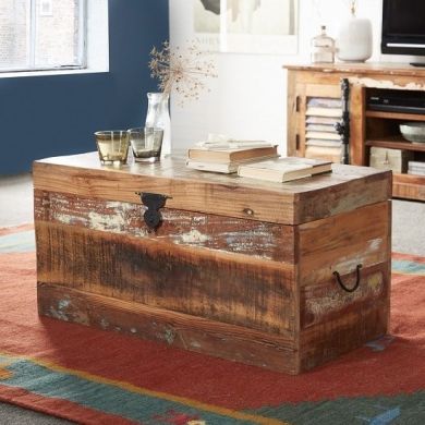 Coastal Wooden Storage Trunk In Reclaimed Wood