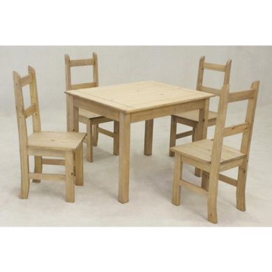 Coba Wooden Mexican Dining Set In Distressed Pine With 4 Chairs