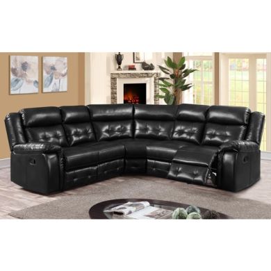 Cobalt LeatherLux And PU Recliner Corner Sofa In Black