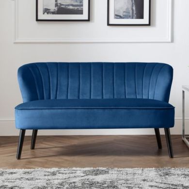Coco Velvet 2 Seater Sofa In Blue With Black Wooden Legs