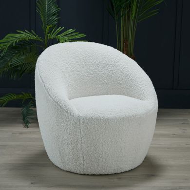 Cocoon Boucle Fabric Armchair In Off White
