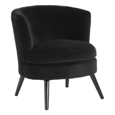 Vroketa Round Plush Velvet Armchair In Black With Metal Legs