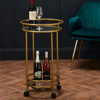 Collins Clear Glass Shelves Drinks Trolley In Gold