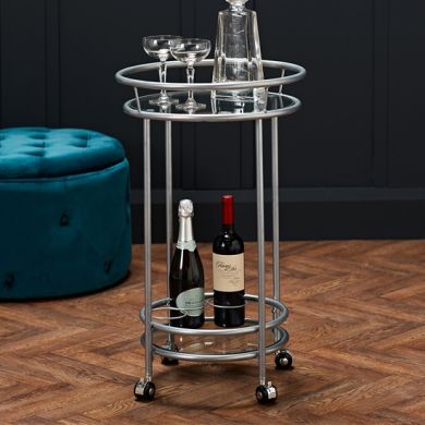 Collins Clear Glass Shelves Drinks Trolley In Silver