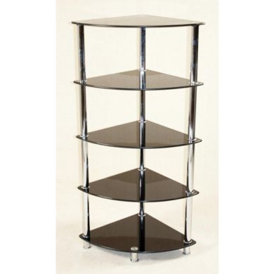 Cologne Corner Glass 5 Tier Shelving Unit In Black