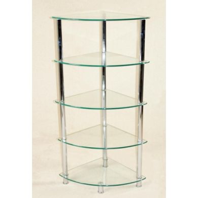 Cologne Corner Glass 5 Tier Shelving Unit In Clear