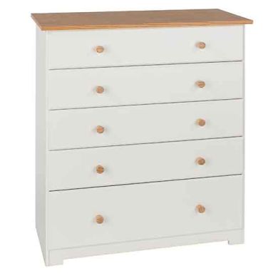 Colorado Wooden Chest Of Drawers With 5 Drawers In Natural Oak And White
