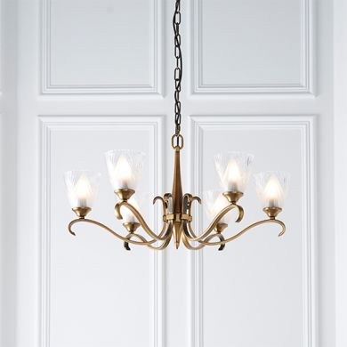 Columbia Deco Glass 6 Lights Ceiling Pendant Light In Brass