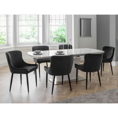Como Extending White Gloss Dining Table With 6 Luxe Grey Chairs