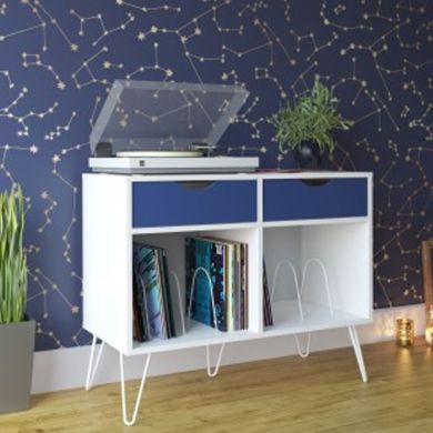 Concord Wooden Console Table In White And Blue With 2 Drawers