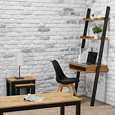 Copenhagen Wooden Ladder Computer Desk In Solid Oak And Black Frame