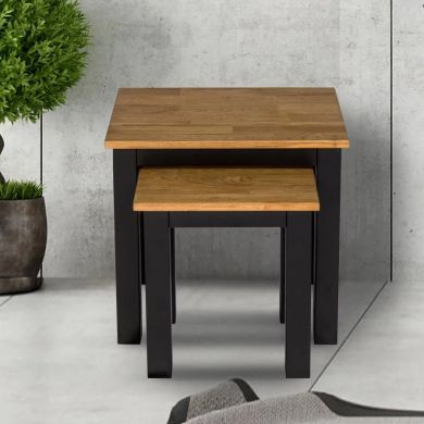 Copenhagen Wooden Nest Of Tables In Solid Oak And Black Frame