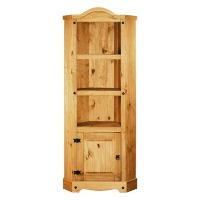 Corona Corner Shelving Unit In Distressed Pine With 1 Door And 2 Shelves