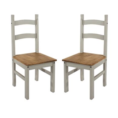 Corona Grey Solid Pine Wooden Dining Chairs In Pair