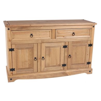 Corona Medium Wooden 3 Doors And 2 Drawers Sideboard In Antique Wax