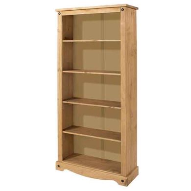 Corona Tall Wooden 4 Shelves Bookcase In Antique Wax