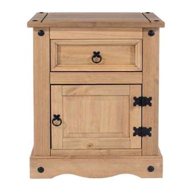 Corona Wooden 1 Door And 1 Drawer Bedside Cabinet In Antique Wax
