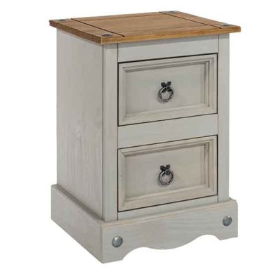 Corona Wooden 2 Drawers Petite Bedside Cabinet In Grey