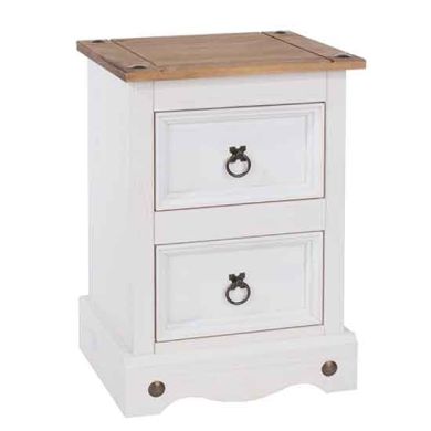 Corona Wooden 2 Drawers Petite Bedside Cabinet In White