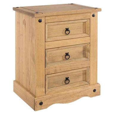 Corona Wooden 3 Drawers Petite Bedside Cabinet In Antique Wax