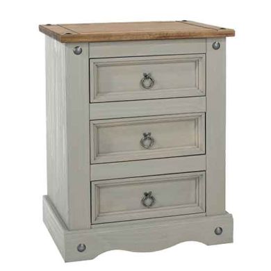 Corona Wooden 3 Drawers Petite Bedside Cabinet In Grey