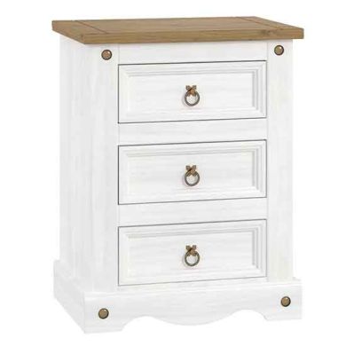 Corona Wooden 3 Drawers Petite Bedside Cabinet In White