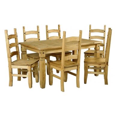 Corona Wooden Dining Set In Light Pine With 6 Chairs