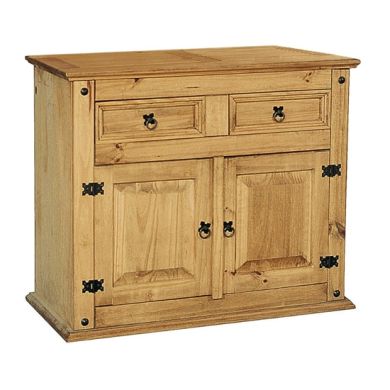 Corona Wooden Sideboard In Distressed Pine With 2 Doors And 2 Drawers