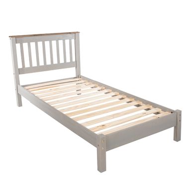 Corona Wooden Slatted Lowend Single Bed In Grey