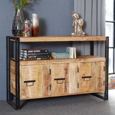Cosmo Industrial Sideboard In Oak With 3 Drawers And 1 Shelf