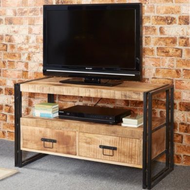 Cosmo Industrial Wooden 2 Drawers TV Stand In Oak