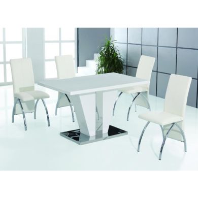 Costilla Wooden Dining Set In White High Gloss With 4 Chairs