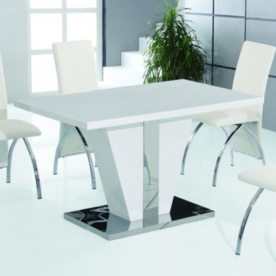 Costilla Wooden Dining Table In White High Gloss With Stainless Steel Base