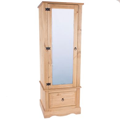 Corona Wooden Mirrored Wardrobe With 1 Door In Natural