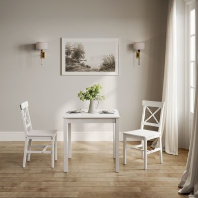 Crawford Wooden Dining Table With 2 Chairs In White