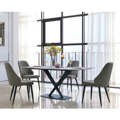 Crete Marble Dining Set In Lacquer With Black Metal Frame And 4 Chairs