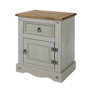 Corona Bedside Cabinet In Grey Wax With One Door And Drawer