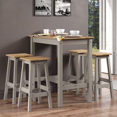 Corona Linea Wooden Breakfast Table And 4 High Stools In Grey